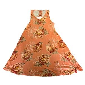 CY Fashion Dress Coral Floral Lace Up Back Sleeveless Midi A-Line Size Medium